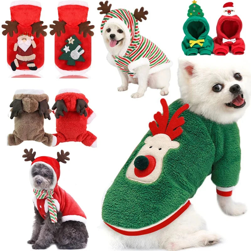 Weihnachtskleidung für Hunde, Winter, warme Haustierkleidung für kleine und mittelgroße Hunde, Elch, Weihnachtsmann, Hund, Katzen, Mantel, Hoodies, Weihnachtshunde-Kostüm