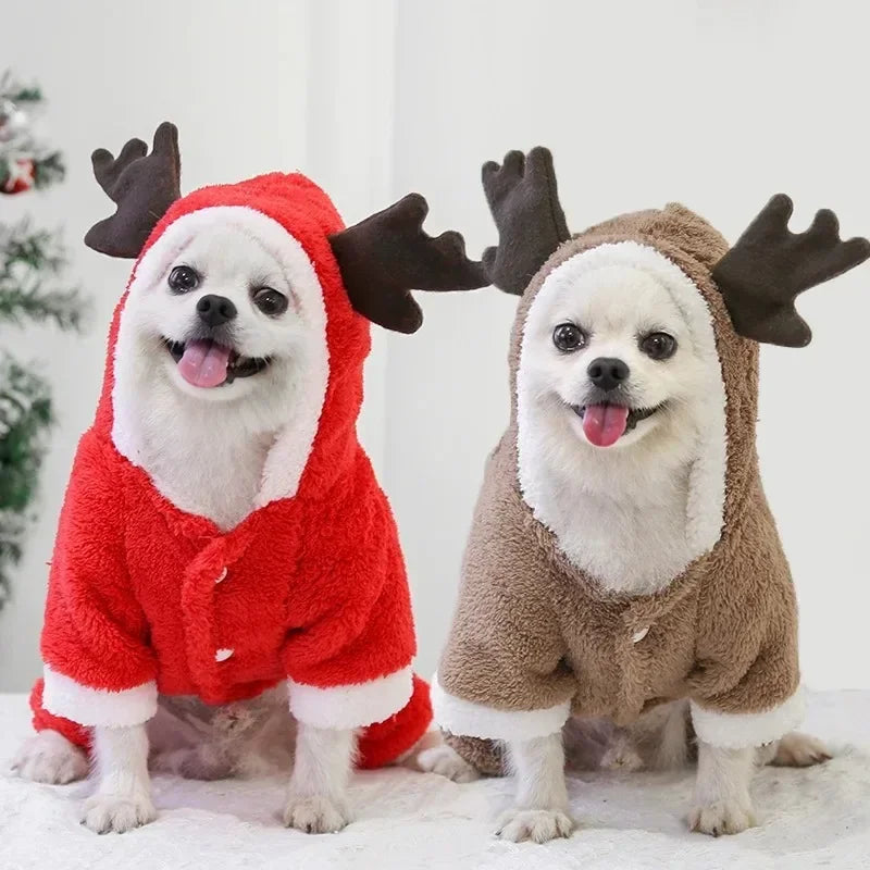 Weihnachtskleidung für Hunde, Winter, warme Haustierkleidung für kleine und mittelgroße Hunde, Elch, Weihnachtsmann, Hund, Katzen, Mantel, Hoodies, Weihnachtshunde-Kostüm