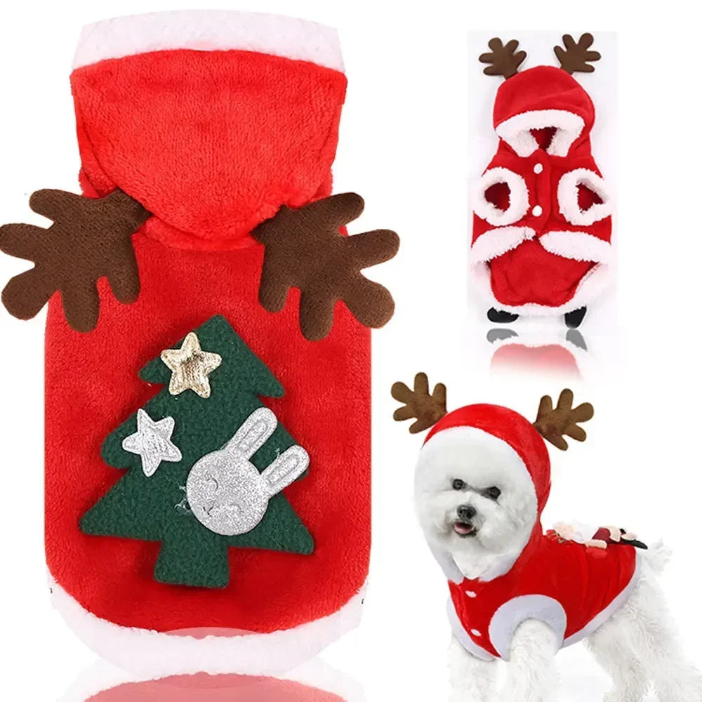 Weihnachtskleidung für Hunde, Winter, warme Haustierkleidung für kleine und mittelgroße Hunde, Elch, Weihnachtsmann, Hund, Katzen, Mantel, Hoodies, Weihnachtshunde-Kostüm