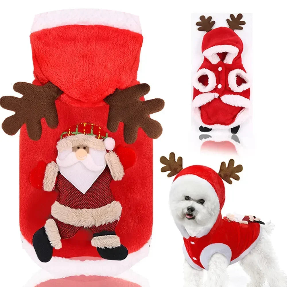 Weihnachtskleidung für Hunde, Winter, warme Haustierkleidung für kleine und mittelgroße Hunde, Elch, Weihnachtsmann, Hund, Katzen, Mantel, Hoodies, Weihnachtshunde-Kostüm