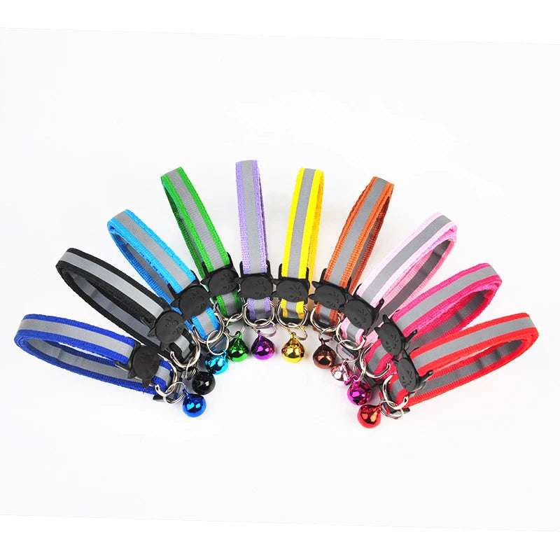 Nylon Haustier Kragen Nacht Sicherheit Reflektierende Katze Und Hund Kragen Einstellbare Haustier Halskette Cartoon Katze Kopf Bunte Glocke Haustier Leine